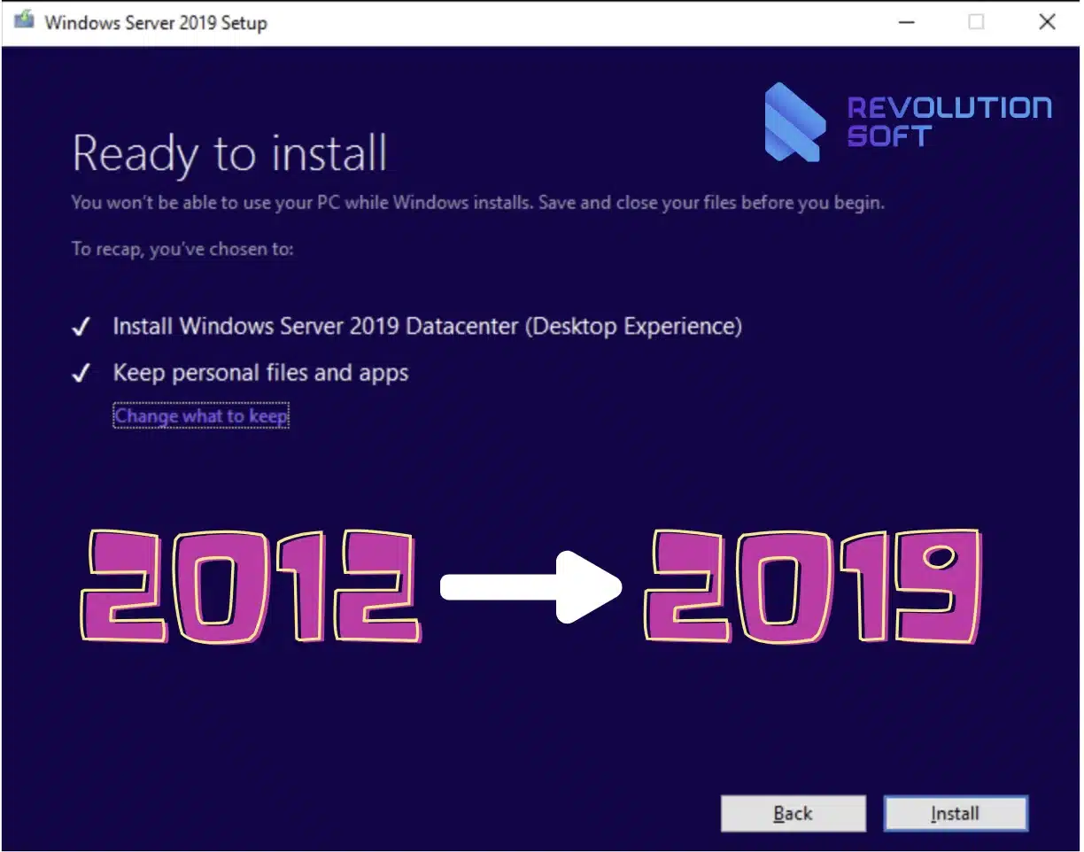 pasar de Windows Server 2012 R2 a Windows Server 2019.