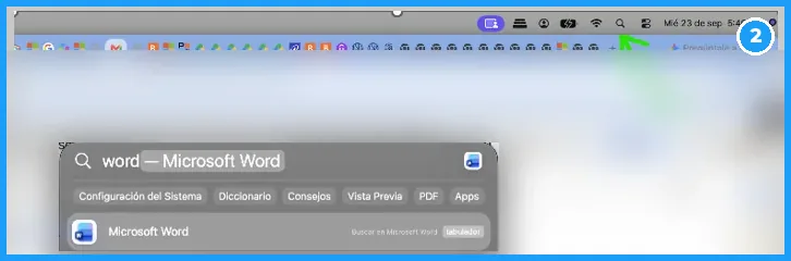 Spotlight de macOS buscando Microsoft Word