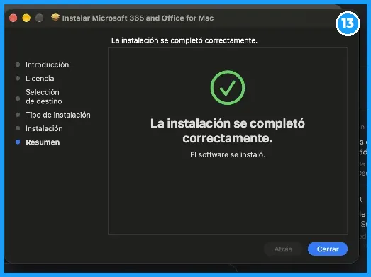 Instalación de Office para Mac completada