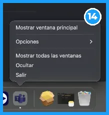 Menú del Dock de macOS con la opción Salir