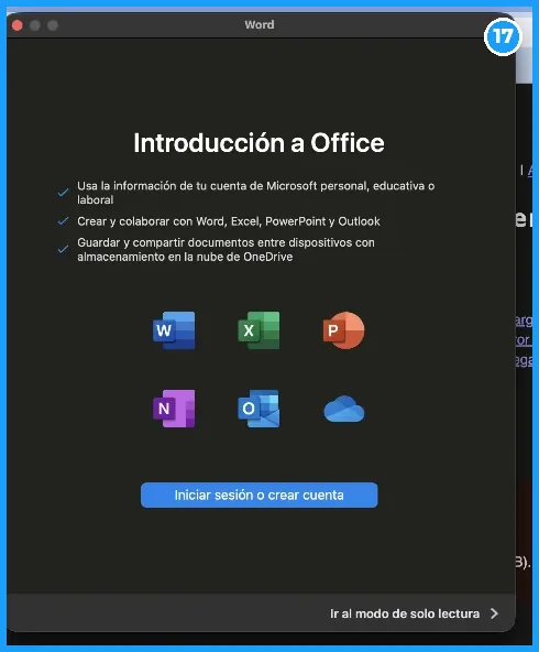 Pantalla de bienvenida de Office al abrir Word
